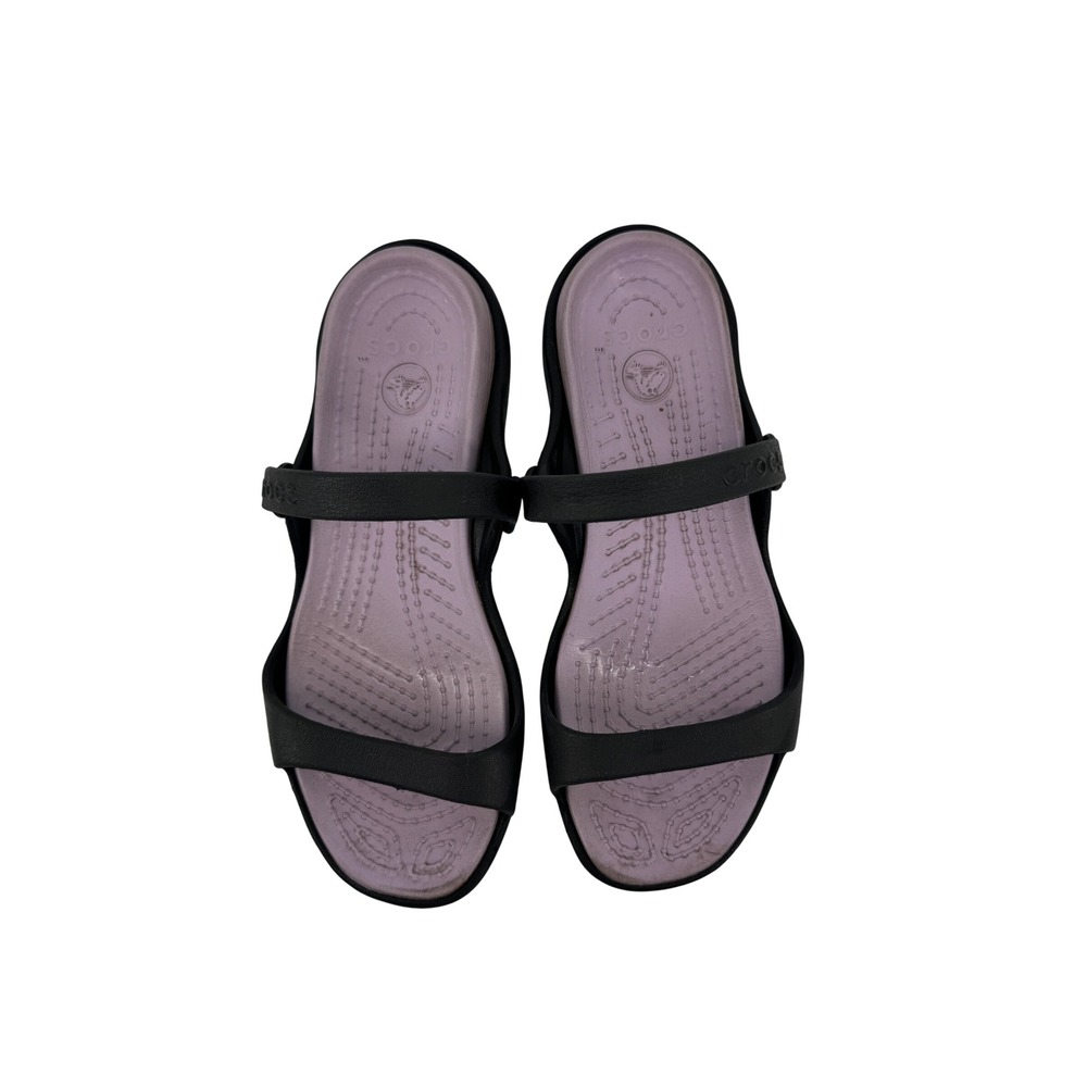Crocs Cleo II Sandal Women Size 8 Black Lavender Dual Strap Comfort Slide